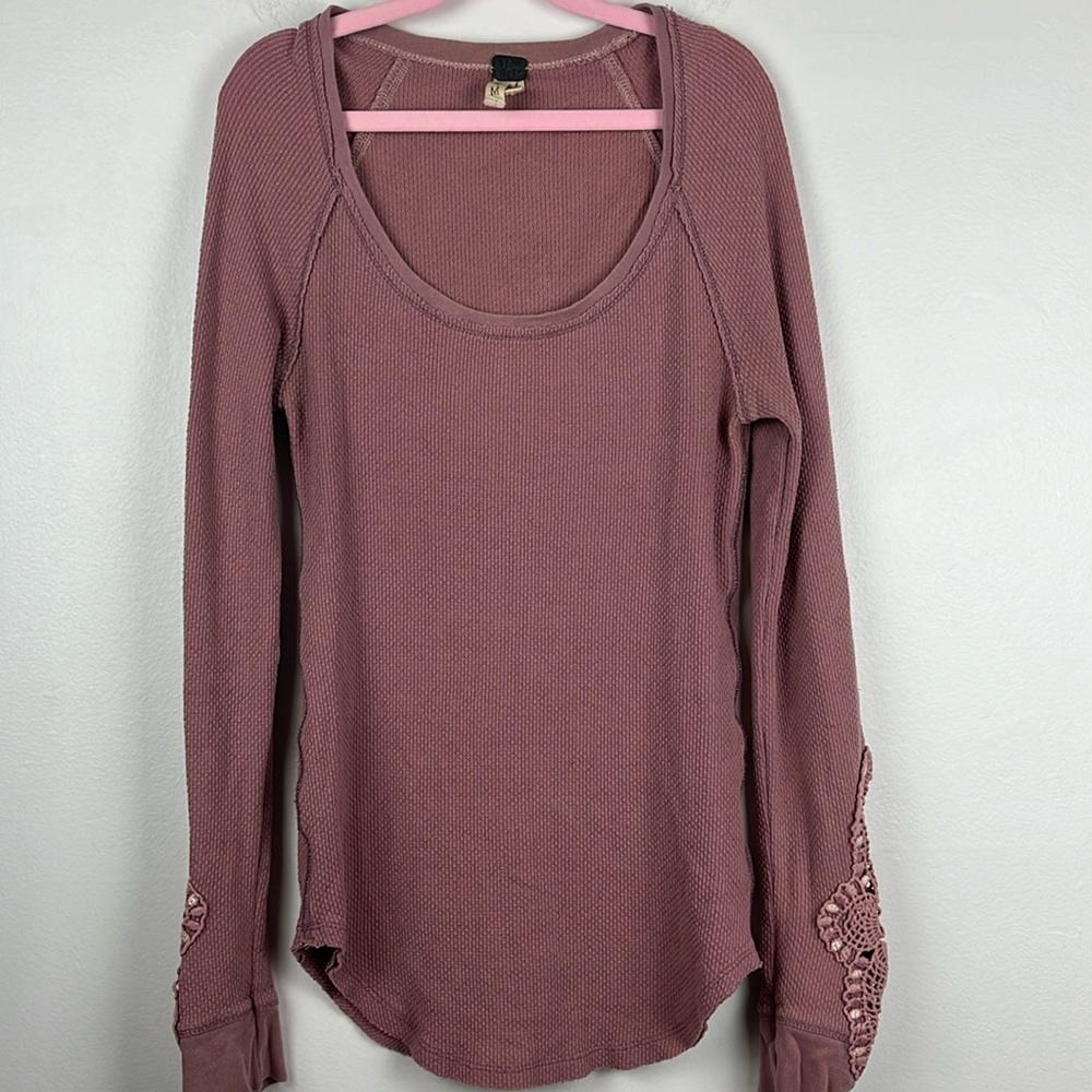 Free People Long Sleeves Crochet/ Embroidered Detailing Women Small Blush